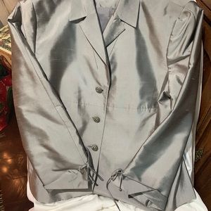 Silk Silver Platinum Jacket w/ Rhinestone Buttons